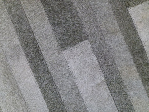 Cowhide Patchwork Rug. GRAY STRIPES!! Amazing Design!. 4ft x 6ft