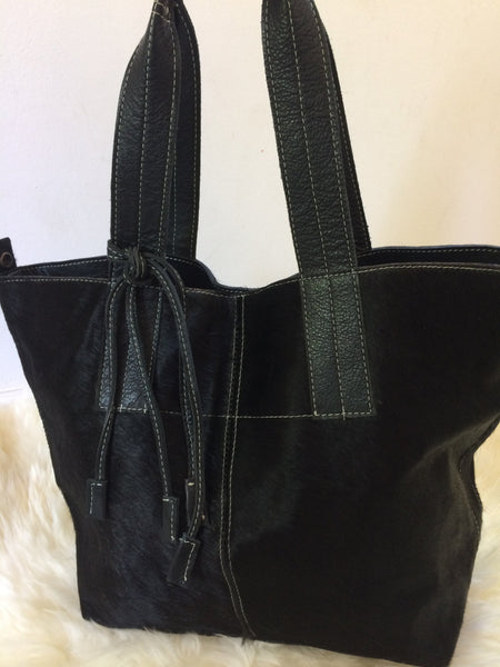 Black Cowhide Purse Unique Piece Cow Hide Handbag. Leather Bag.