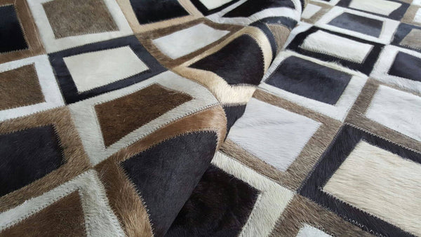 Cowhide Patchwork Rug. BLACK WHITE GOLD!  9ft x 12ft!