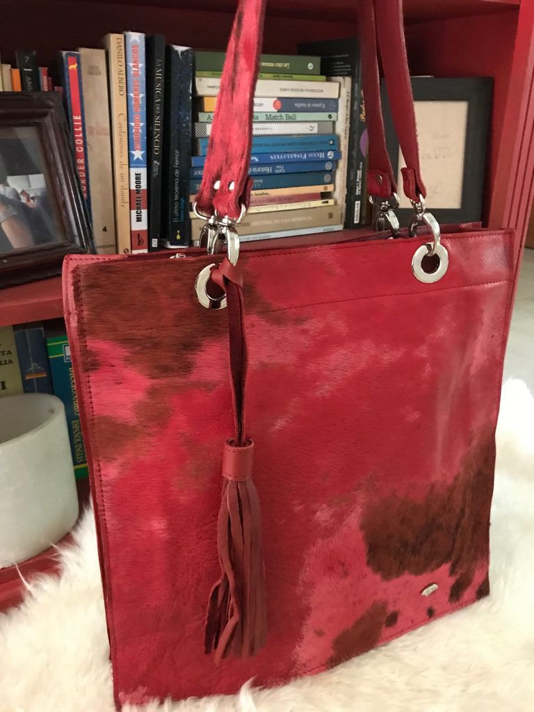Cowhide  Purse RED Unique Piece Cow Hide Handbag. Leather Bag.