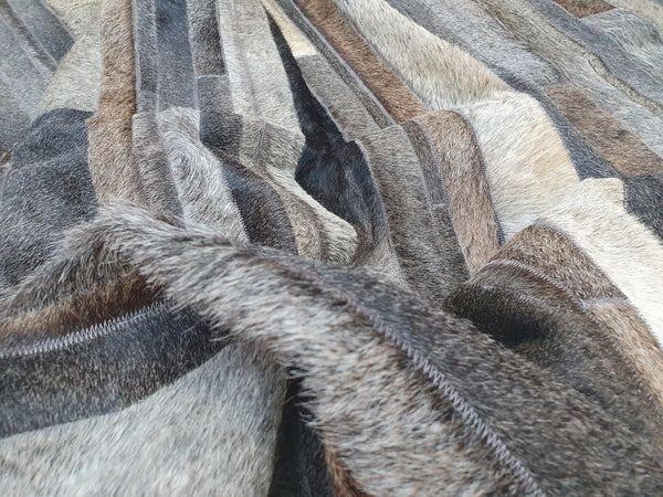 Cowhide Rug STRIPES GRAY Patchwork 1.8 x 2.2 m. Kufhell Teppich Tapis Peau Vache