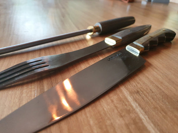 Argentine Gaucho Asado  Barbecue Set Knife Fork Stainless Steel. 6,7" Blade . Mission Argentina.