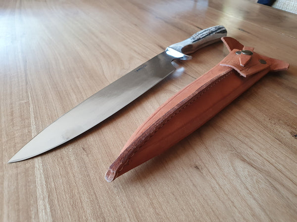 Argentine Gaucho Deer Horn Carving Knife. Stainless Steel 420 Blade. Mission Argentina. 11" Blade