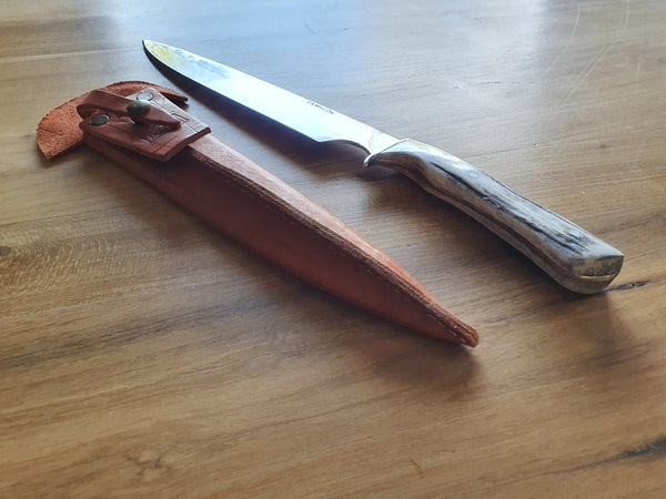 Argentine Gaucho Deer Horn Carving Knife. Stainless Steel 420 Blade. Mission Argentina. 11" Blade