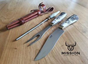 Argentine Gaucho Barbecue Set Mission Argentina Knife Fork. Deer Horn. Stainless Steel 420 Mo Va. Mission Argentina. 7"