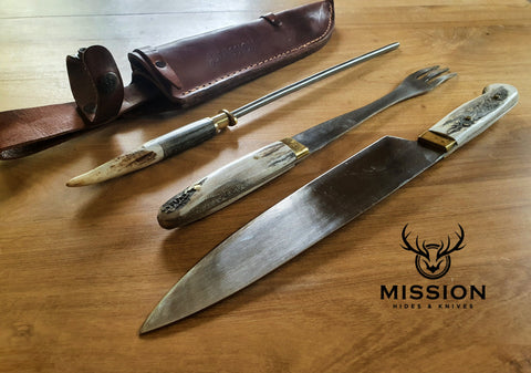 Argentine BARBECUE SET Deer Horn. 9.5" Blade . Mission Argentina.