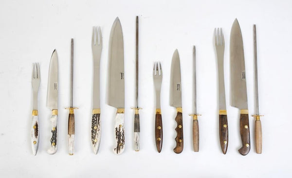 Barbecue Set Knife Fork Sharpener Carving Steak 6.5" Blade  Mission Argentina Gaucho Knives Handmade