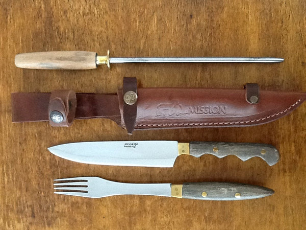 Barbecue Set Knife Fork Sharpener Carving Steak 6.5" Blade  Mission Argentina Gaucho Knives Handmade