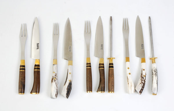 Barbacue Set Knife Fork & Sharpener. Carving Steak. Mission Argentina. Gaucho Knives