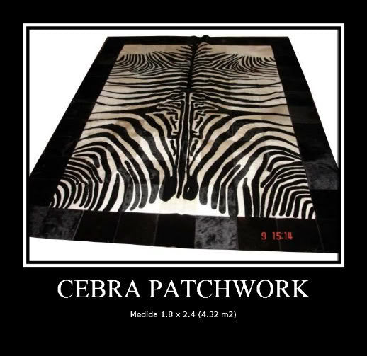 Cowhide Patchwork Rug. ZEBRA!! Amazing Design! Peau de Zebre. Tapis. 6ft x 8ft