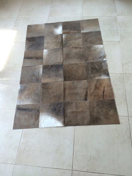 Cowhide Patchwork Rug. DARK GRAY!! Ready to Ship! 4' x 6' ft ! 1ft Squares! A233