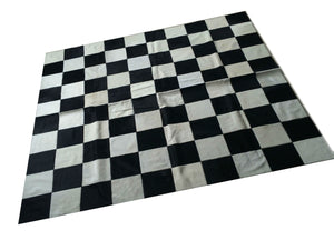 Cowhide Patchwork Rug.  BLACK WHITE CHECKERS!! Amazing Design! 6.6 ft x 6.6 ft! Squares 8 ". a244