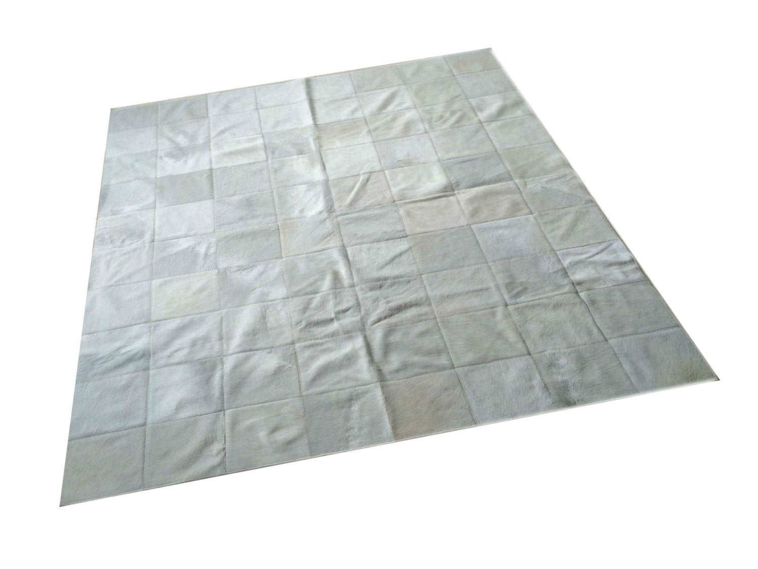 Cowhide Patchwork Rug.  WHITE!! Amazing Design! 5.2 ft x 6.6 ft! 8 "Squares. A249