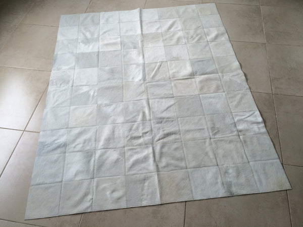Cowhide Patchwork Rug.  WHITE!! Amazing Design! 5.2 ft x 6.6 ft! 8 "Squares. A249
