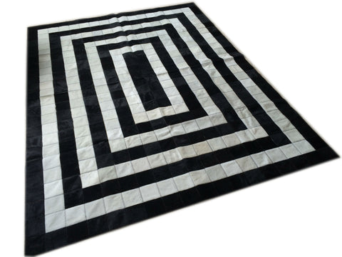 Cowhide Patchwork Rug BLACK WHITE !! 6 ft  x 8 ft. 4" Squares Amazing Design! a257