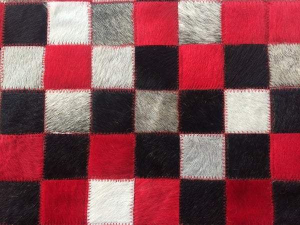 Cowhide Patchwork Rug. RED FADE!! Amazing Design!. 4.6 ft x 6 ft/2 "Squares