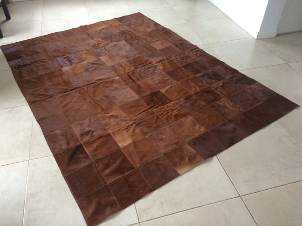 Cowhide Patchwork Rug  BROWN ! Amazing Design!  6 x 8 ft! 8" Squares. A376