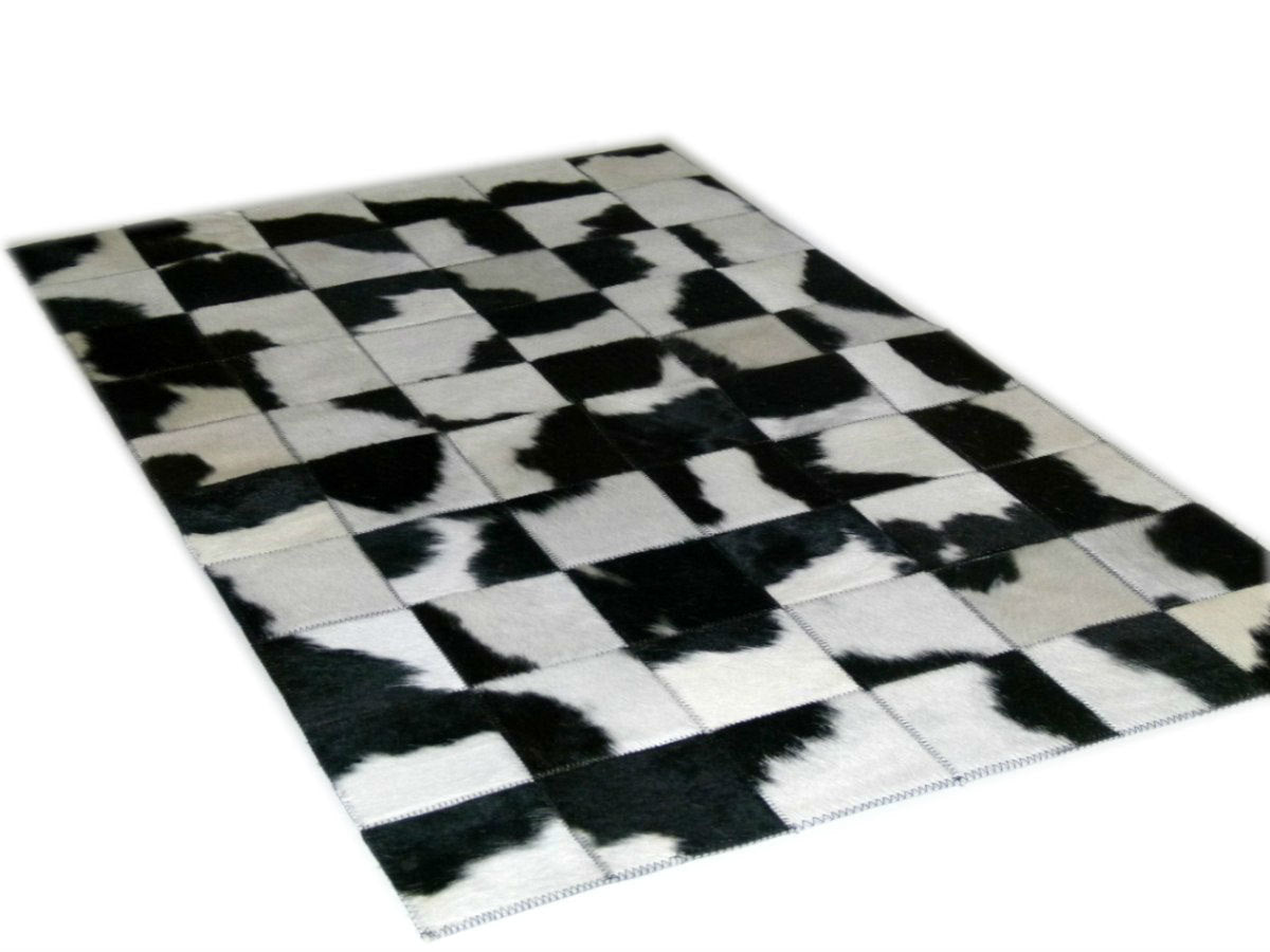 Cowhide Patchwork Bedside Rug.  BLACK & WHITE!! Amazing! 2 ft x 3.3 ft! 4" Squares. A238